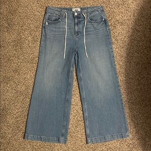 PAIGE Light Blue Cropped Wide-Leg Jeans